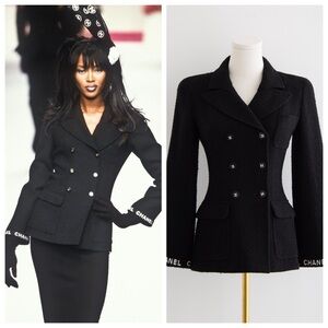 Chanel Vintage F/W 1995 Black White Logo Tweed 95A Jacket
